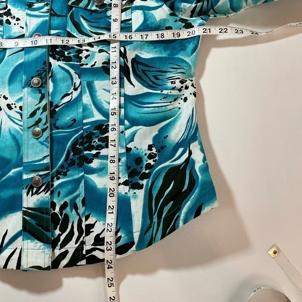 Westbound Petites 3/4 Sleeve Blue/Black Floral Button Down Jacket Petite Large - Picture 4 of 6